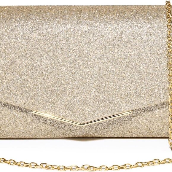 Sequins Evening Clutch Purse Women Champagne Reception Crossbody Bag - Picture 1 of 9